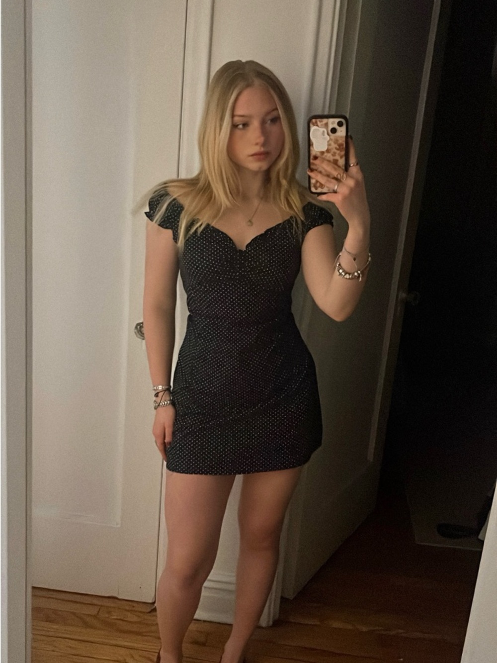 Brandy Melville Black Mini Dress with White Polka Dots